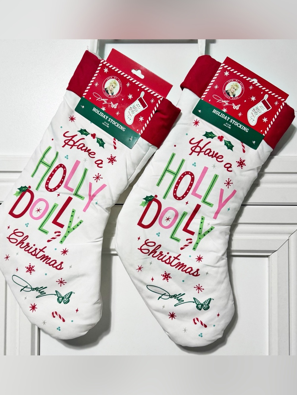 2 x DOLLY PARTON Have a HOLLY DOLLY Christmas Stockings - New